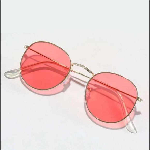 Tinted Red Glasses with Round Gold Frames - Picture 1 of 3